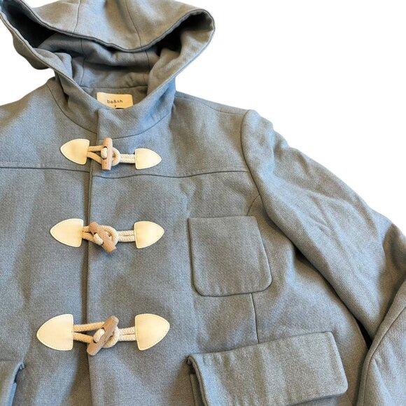 ba&sh Cotton Wool Blend Toggle Coat Jacket Waist-Length Blue Hooded Size 8 Women - Picture 4 of 12